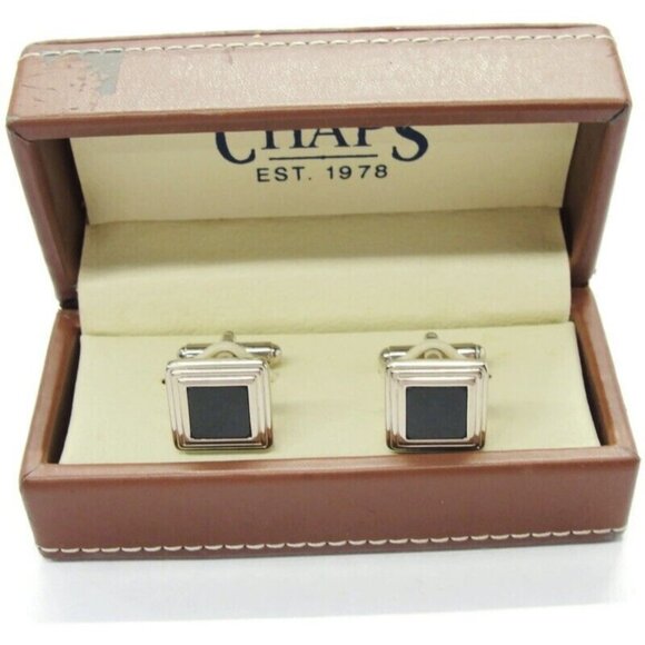 Chaps Vintage Square Cufflinks Black & Silver Tone Tux Wedding Formal IOB - Picture 10 of 12